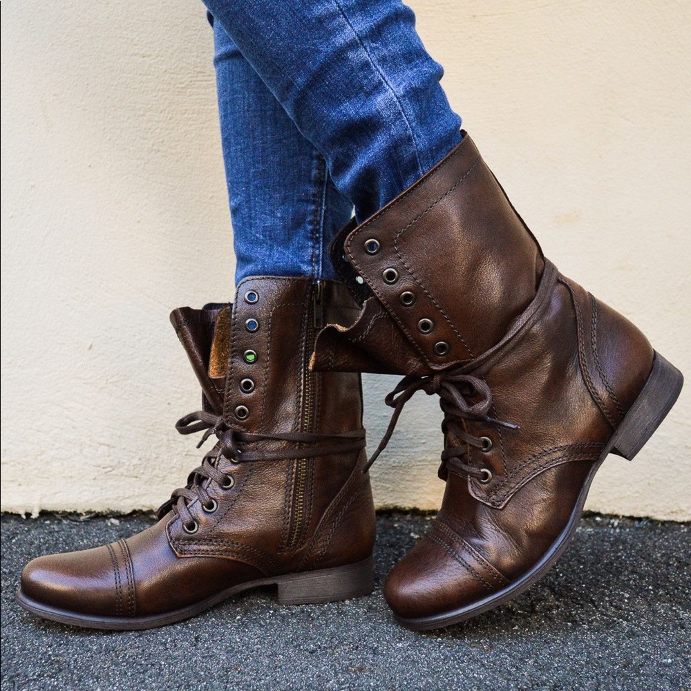 Steve Madden Troopa Brown Leather combat boot